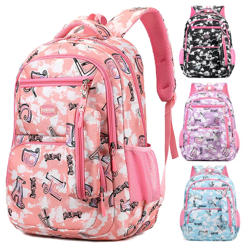 New Letter Print Backpack With Pencil Case Fashion