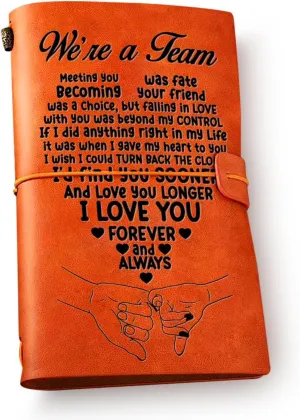 NGAEAK Couples Gift Leather Journal Notebook, Romantic Engraved Vintage Leather Travel Journal Embossed Writing Journal Gift for Husband Wife Christmas Anniversary Valentine's Day