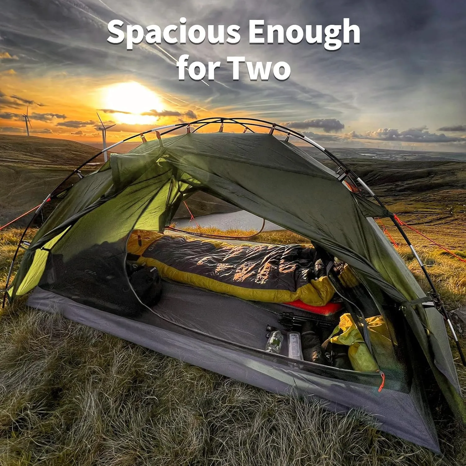 Night Cat Backpacking Tents 2 Persons Fast Setup Hiking Camp Tent with Foldable Pole Double Layers Two Doors Waterproof Lightweight Compact 7x4.4ft