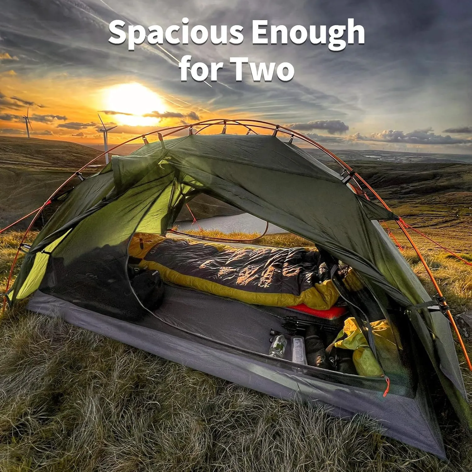 Night Cat Backpacking Tents 2 Persons Fast Setup Hiking Camp Tent with Foldable Pole Double Layers Two Doors Waterproof Lightweight Compact 7x4.4ft