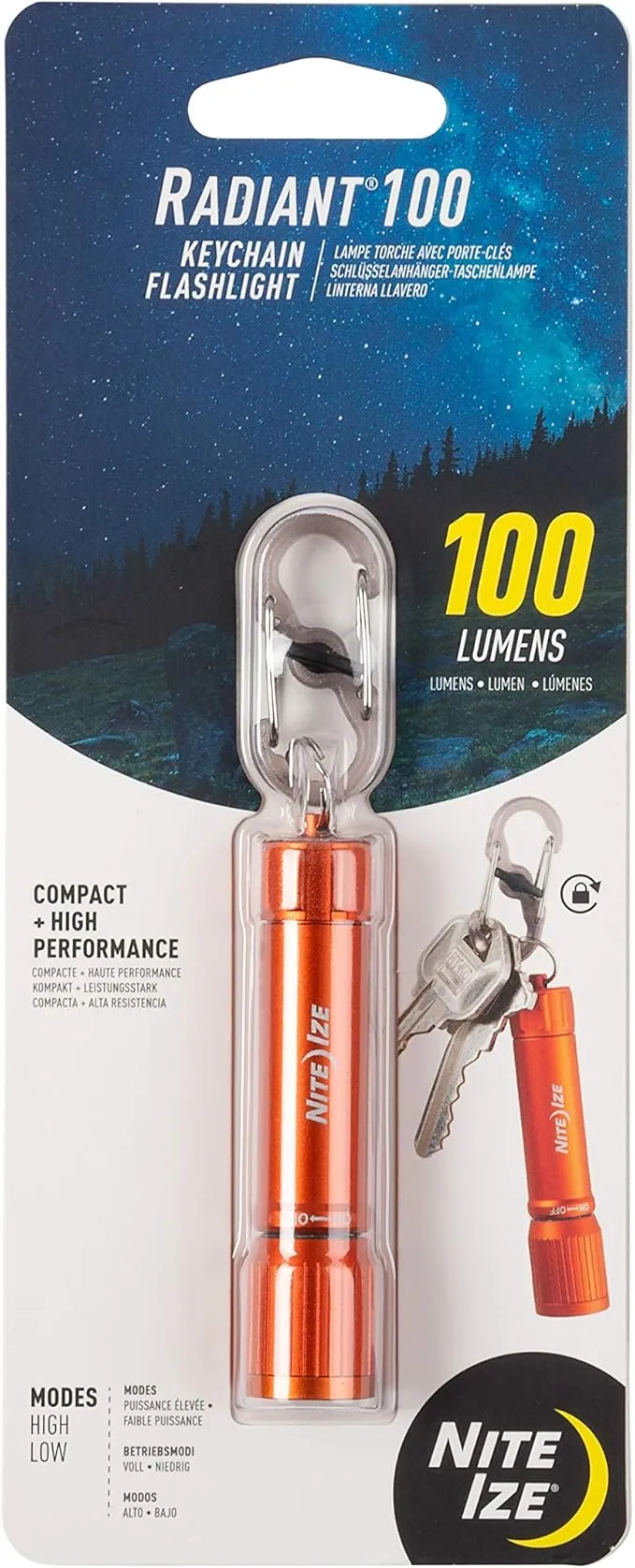 Nite Ize R100F-19-R7 Radiant 100 Keychain EDC Flashlight, Orange