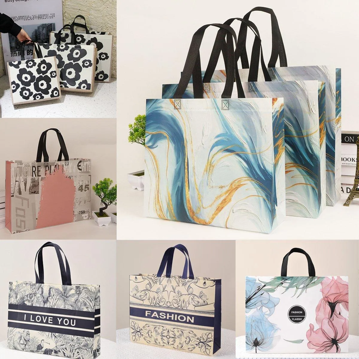 Non-Woven Reusable Shopping Tote Bags 25PCS