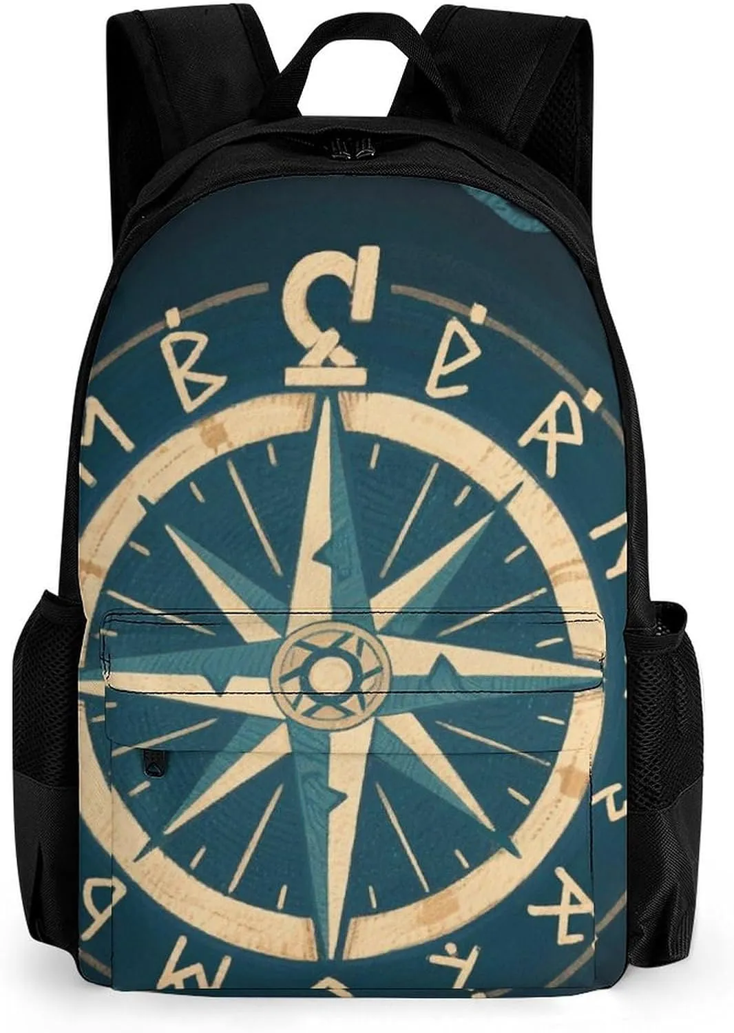Norse Gold Vegvisir Runic Compass Art Daypack Polyester Anti-Theft Multipurpose Bookbag Big Capacity Gym Outdoor Hiking Backpack With Adjustable Shoulder Straps