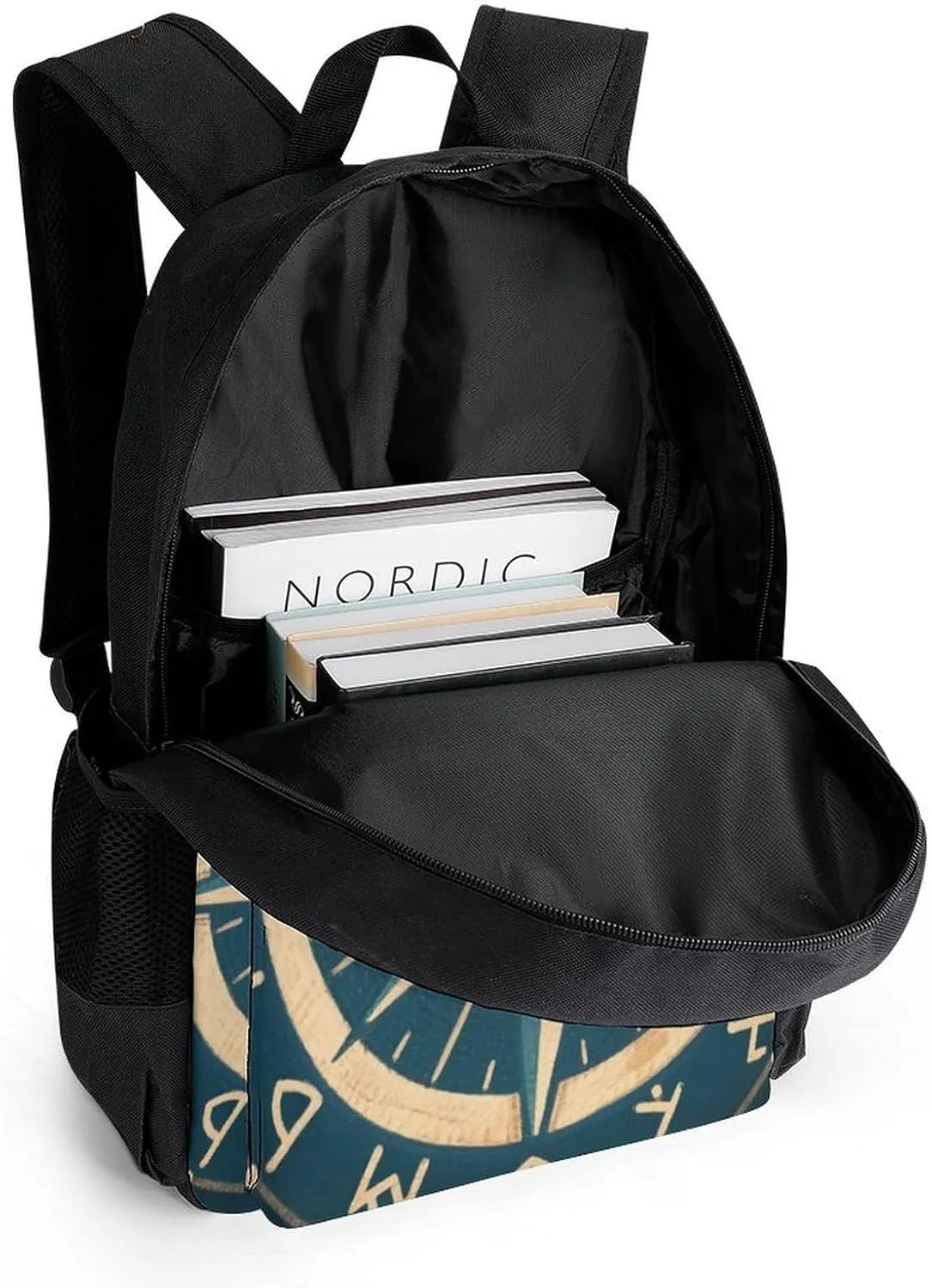 Norse Gold Vegvisir Runic Compass Art Daypack Polyester Anti-Theft Multipurpose Bookbag Big Capacity Gym Outdoor Hiking Backpack With Adjustable Shoulder Straps