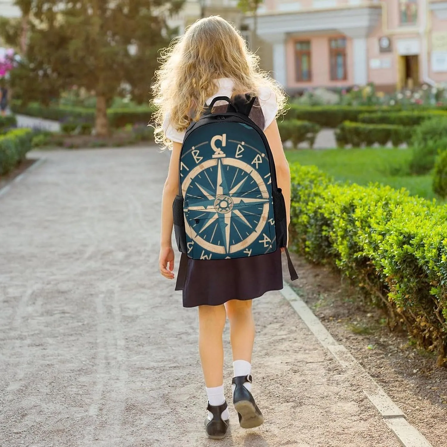 Norse Gold Vegvisir Runic Compass Art Daypack Polyester Anti-Theft Multipurpose Bookbag Big Capacity Gym Outdoor Hiking Backpack With Adjustable Shoulder Straps