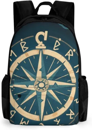 Norse Gold Vegvisir Runic Compass Art Daypack Polyester Anti-Theft Multipurpose Bookbag Big Capacity Gym Outdoor Hiking Backpack With Adjustable Shoulder Straps