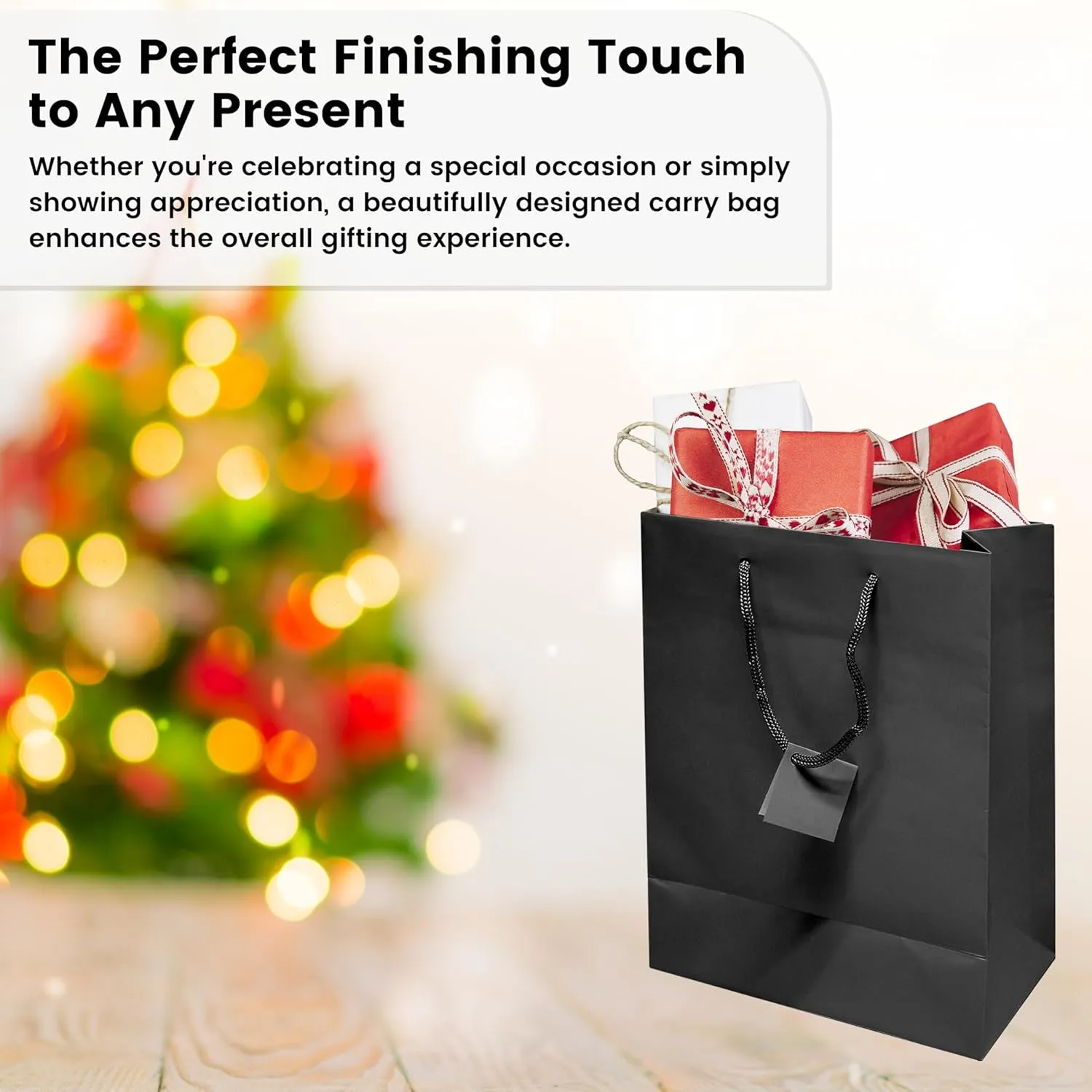 Novel Box Black Gift Bags with Handles 10 Pack 8x4x10 Inches Large Paper Bulk Gift Bags for Business, Shopping, Birthday, Party Favor - Euro Tote Paper Bag for Groceries & Personal Use