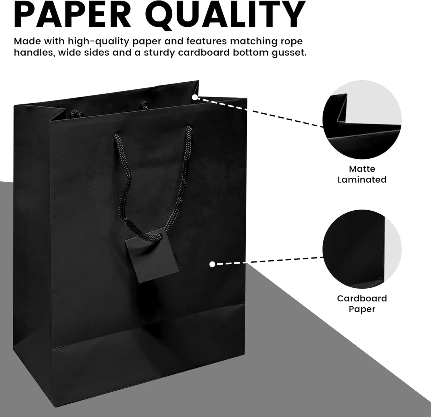 Novel Box Black Gift Bags with Handles 10 Pack 8x4x10 Inches Large Paper Bulk Gift Bags for Business, Shopping, Birthday, Party Favor - Euro Tote Paper Bag for Groceries & Personal Use