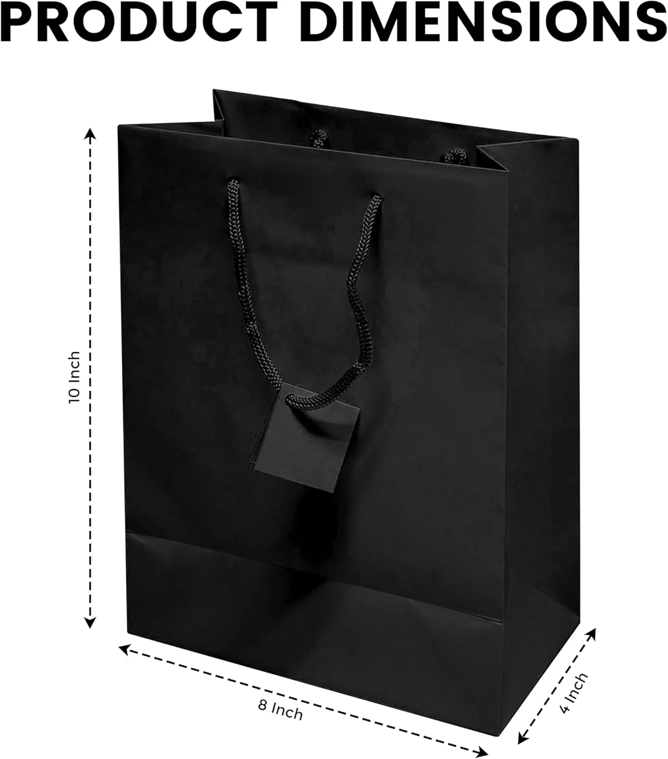 Novel Box Black Gift Bags with Handles 10 Pack 8x4x10 Inches Large Paper Bulk Gift Bags for Business, Shopping, Birthday, Party Favor - Euro Tote Paper Bag for Groceries & Personal Use