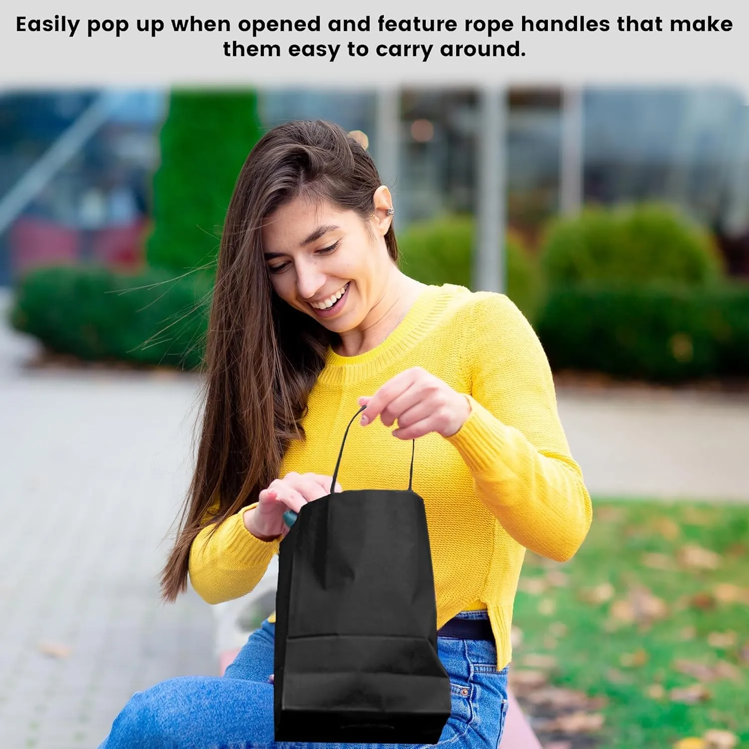 Novel Box Black Gift Bags with Handles 10 Pack 8x4x10 Inches Large Paper Bulk Gift Bags for Business, Shopping, Birthday, Party Favor - Euro Tote Paper Bag for Groceries & Personal Use