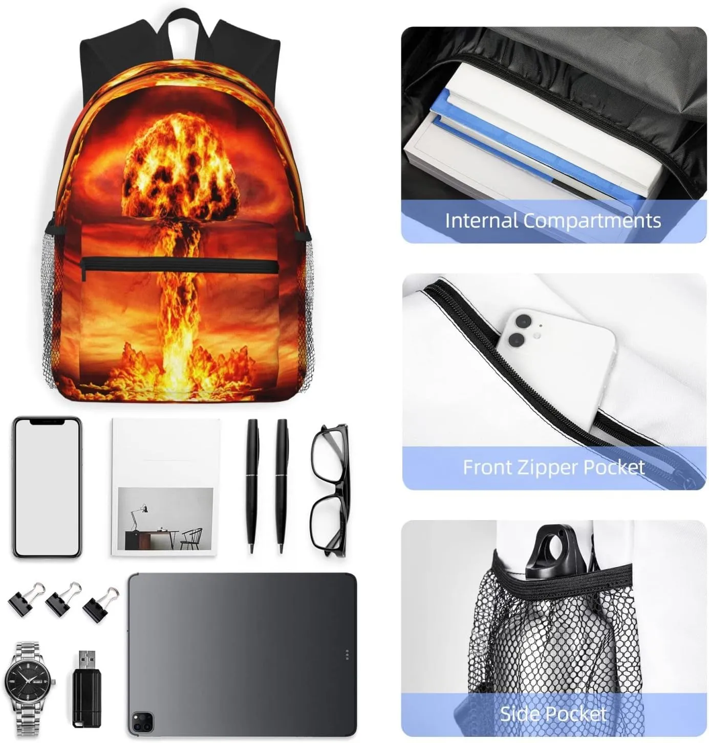 Nuclear Mushroom Cloud Backpack, Travel Laptop Backpack Computer Bag Rucksack for Men Women Business Work Fits 15.6 Inch Notebook