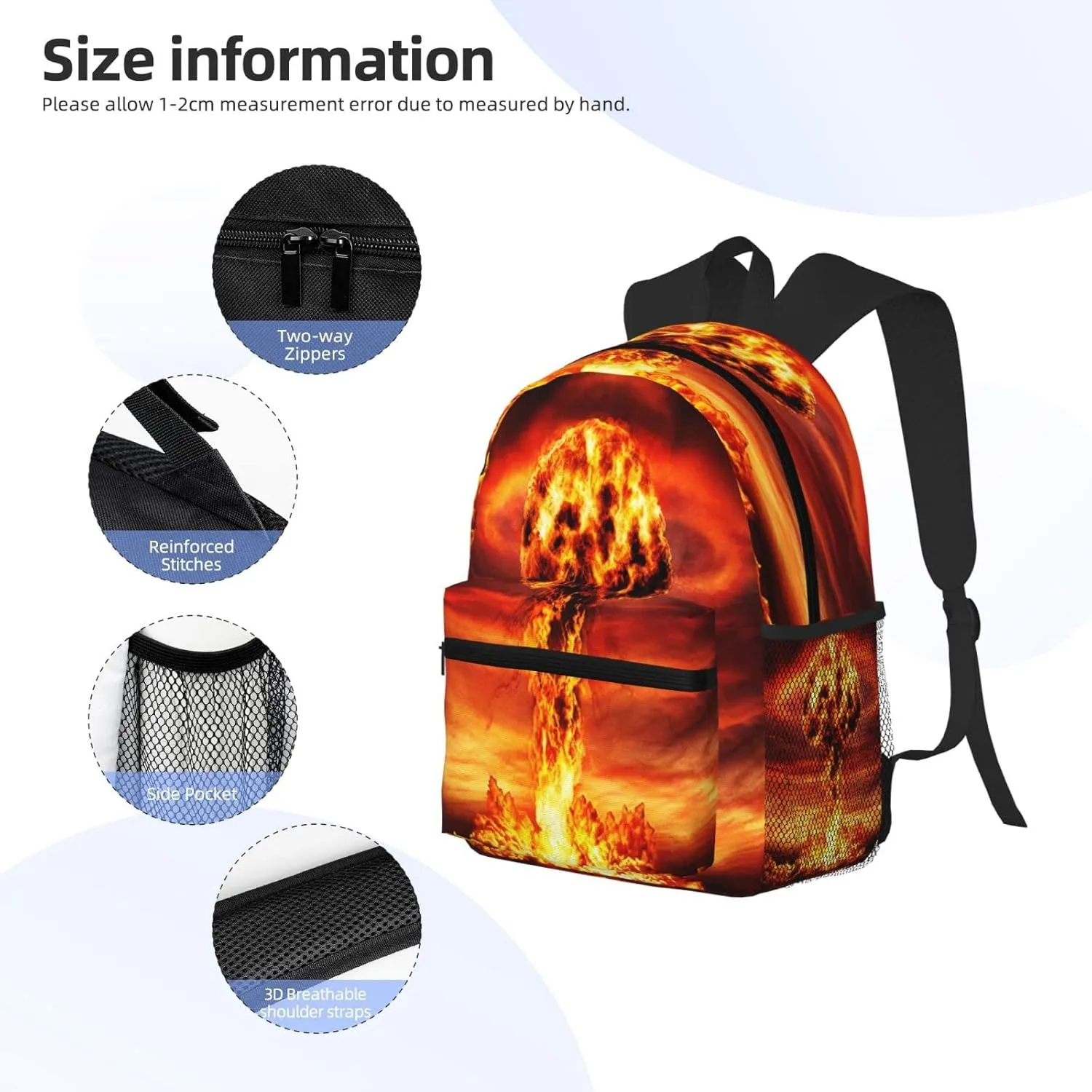 Nuclear Mushroom Cloud Backpack, Travel Laptop Backpack Computer Bag Rucksack for Men Women Business Work Fits 15.6 Inch Notebook