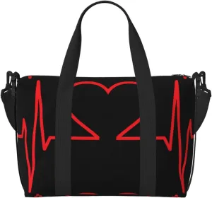 Nurse and Heart EKG Nursing Travel Bag for Women Men Weekender Bags Carry on Overnight Bag Tote Bag Yoga Gym Bag for Gym, Work, Weekend, Travel, Personal Items