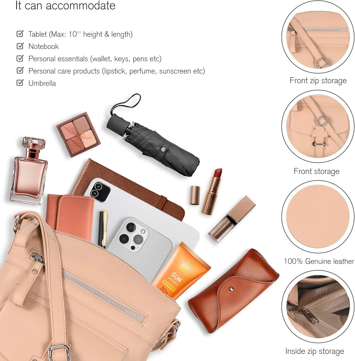 Oak Leathers Leather Crossbody Bag For Women With Adjustable Sling Strap - Medium Size Crossover Shoulder Handbag Purse