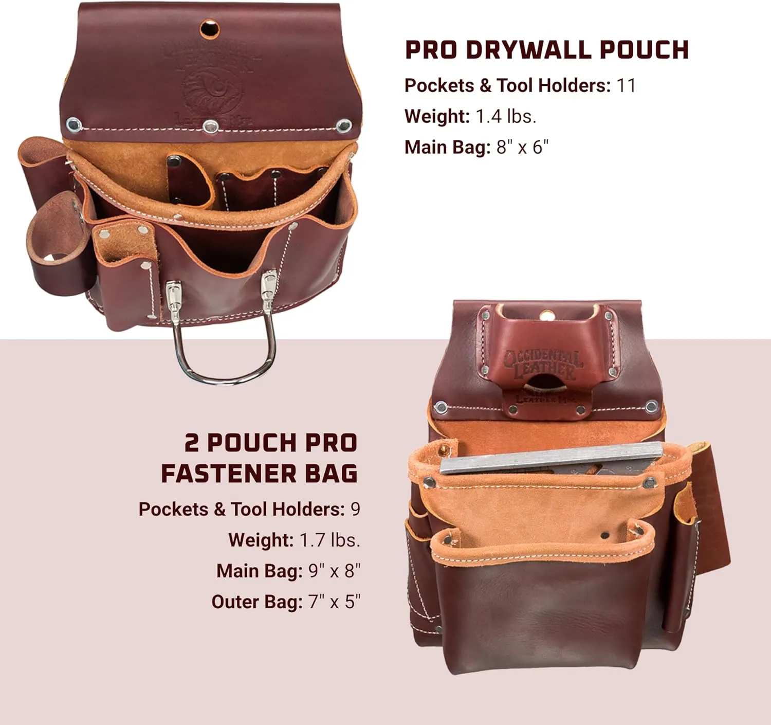 Occidental Leather Pro Drywall Set - Medium - 21 Pockets & Tool Holders - Premium Top-Grain Leather - Made in USA