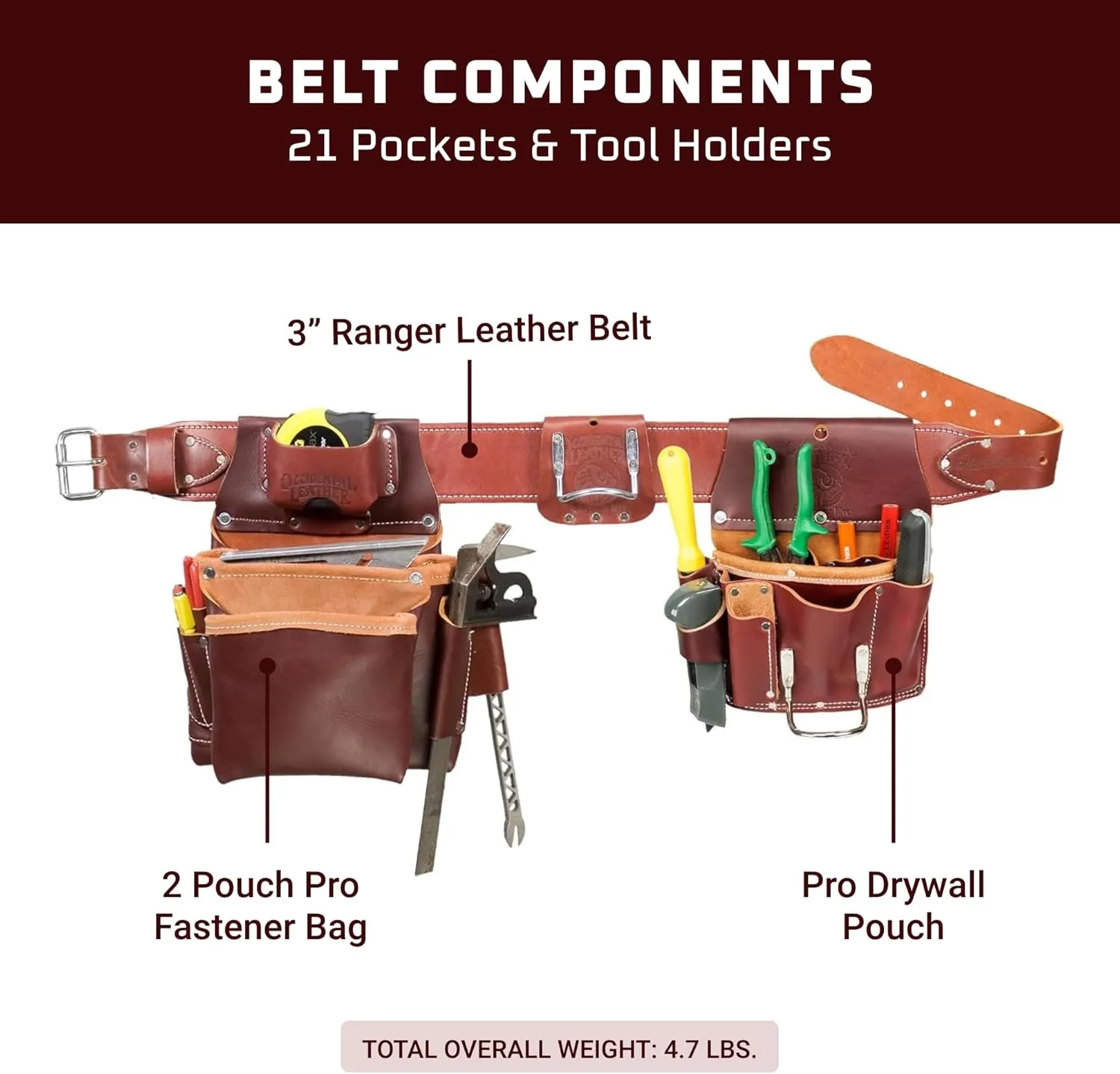 Occidental Leather Pro Drywall Set - Medium - 21 Pockets & Tool Holders - Premium Top-Grain Leather - Made in USA