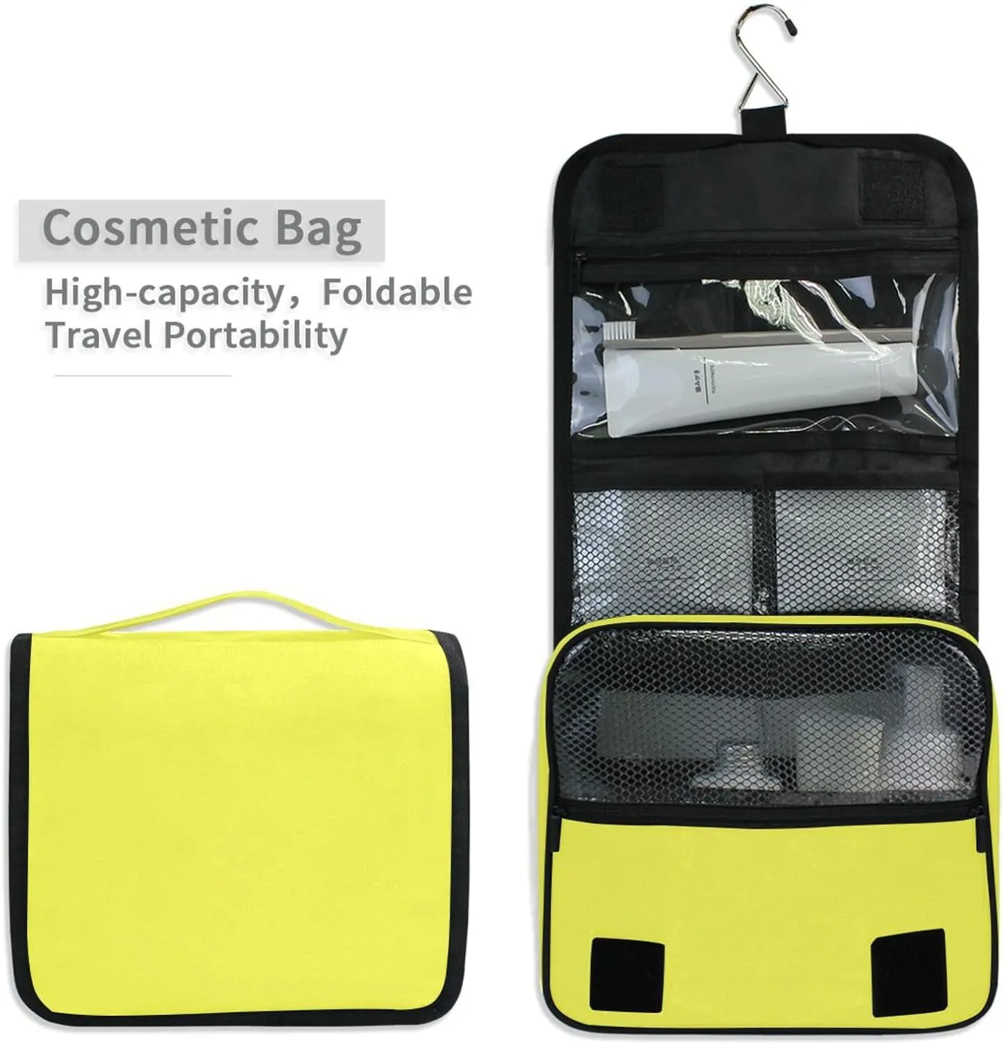 ODAWA Moon Yellow Toiletries Bag Makeup Storage Bag with Hooks Portable Hanging Organizer for Travel