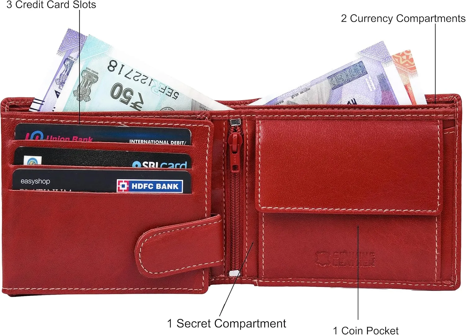 Oliver Leather Wallet for Men, Aniline Red, Contemporary