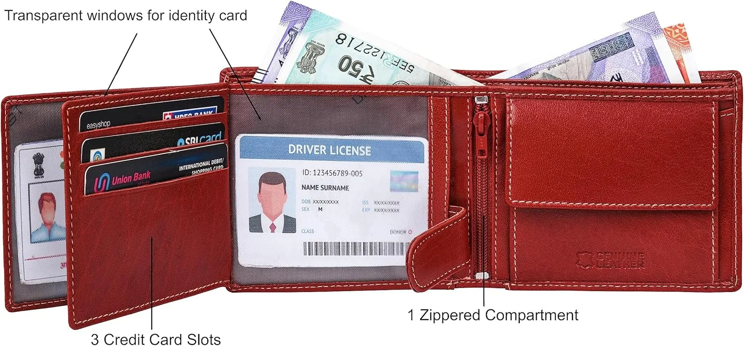 Oliver Leather Wallet for Men, Aniline Red, Contemporary