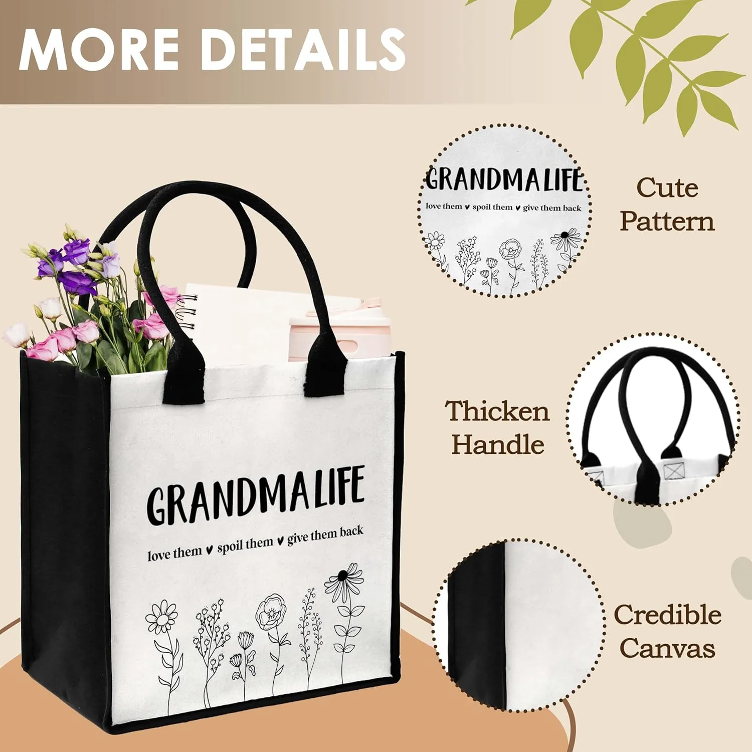 ONDTOM Mom Boss Appreciation Canvas Tote Bag Gifts for Mothers Day, Boss Day, Birthday, Christmas