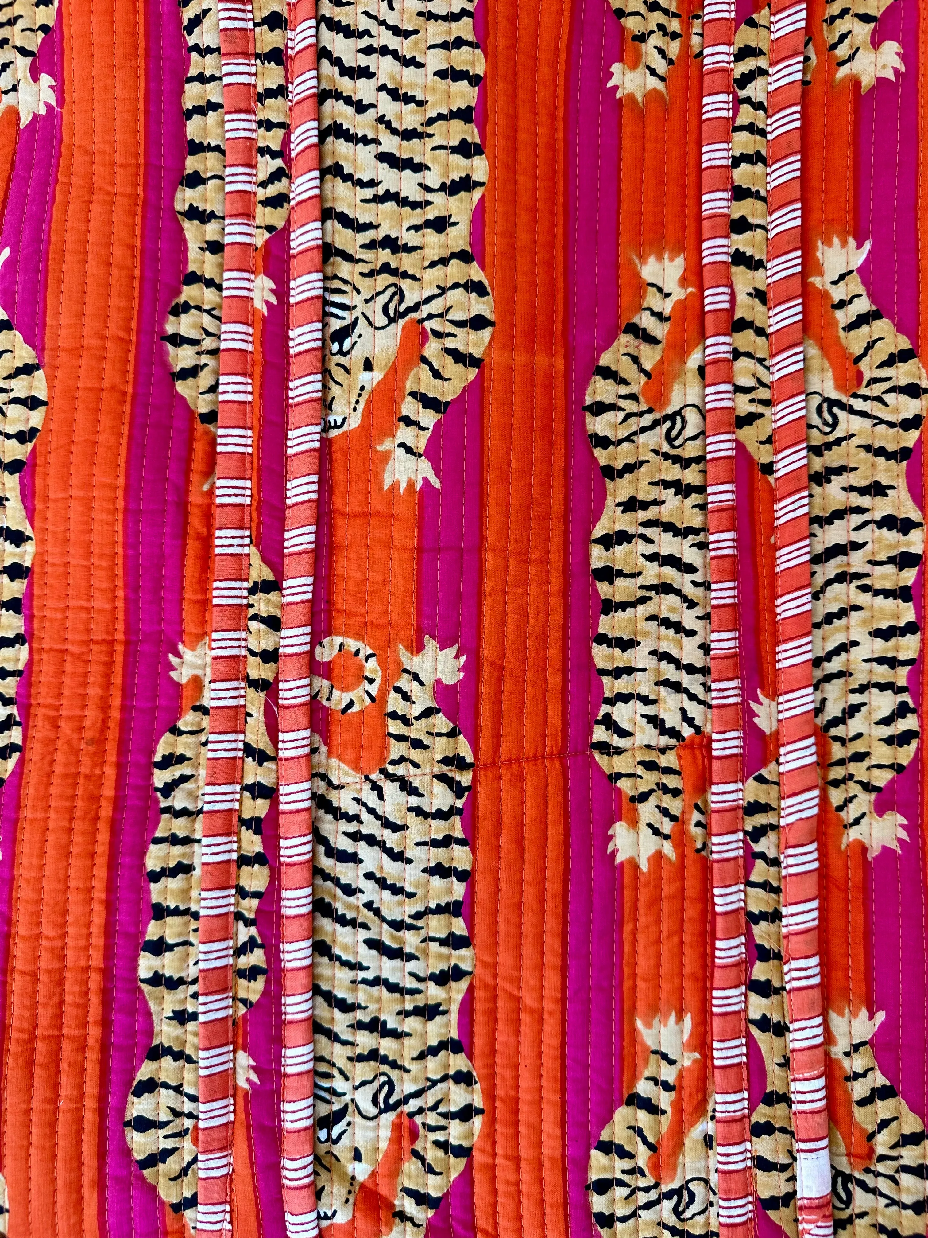 Orange and Pink Tiger Cotton Quilted Tote Bag