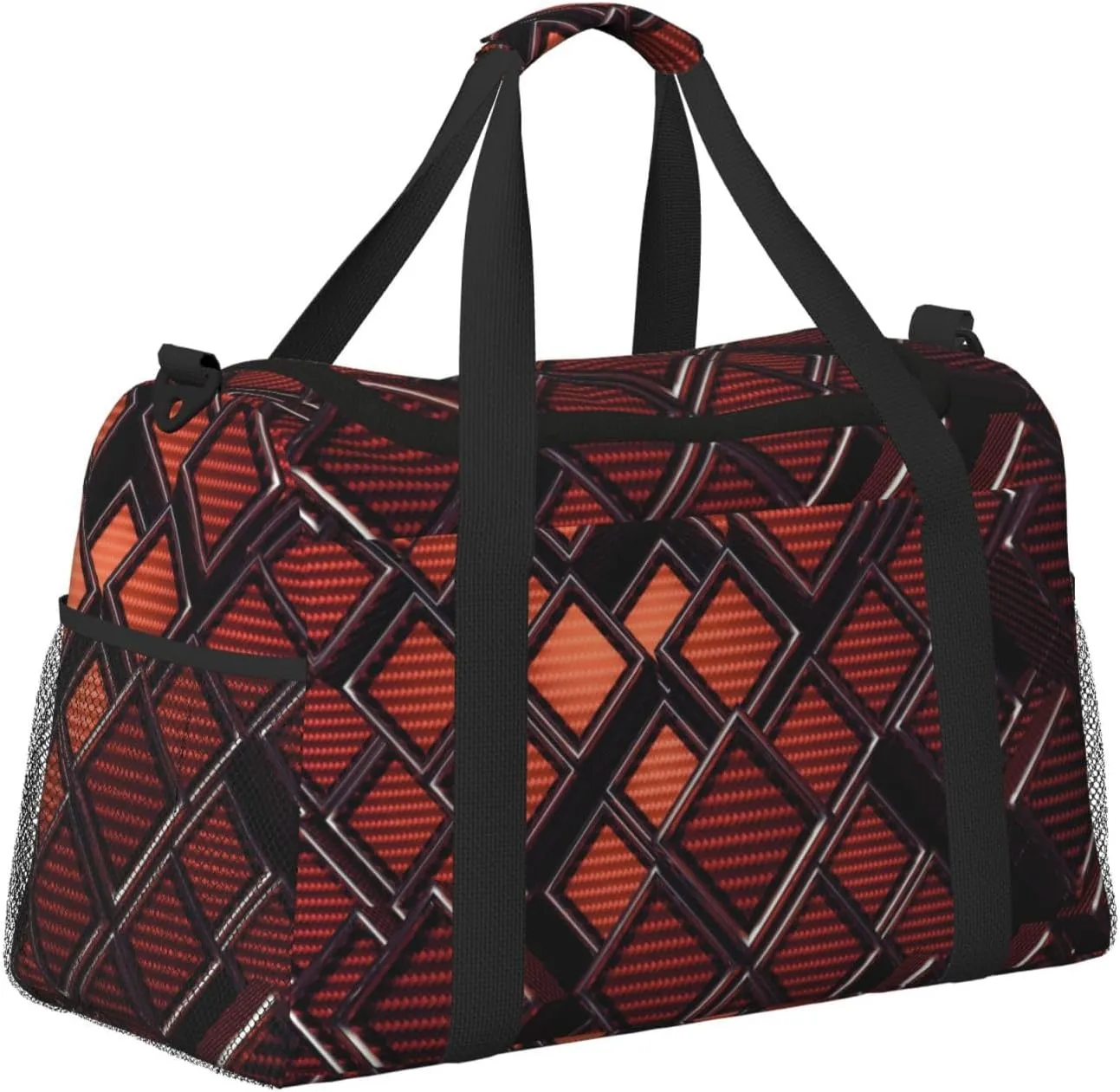 Orange-Brown Grille Travel Duffel Bag Large Foldable Waterproof Overnight Bag For Beach Swim Bags Pool Sports Gym