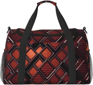 Orange-Brown Grille Travel Duffel Bag Large Foldable Waterproof Overnight Bag For Beach Swim Bags Pool Sports Gym
