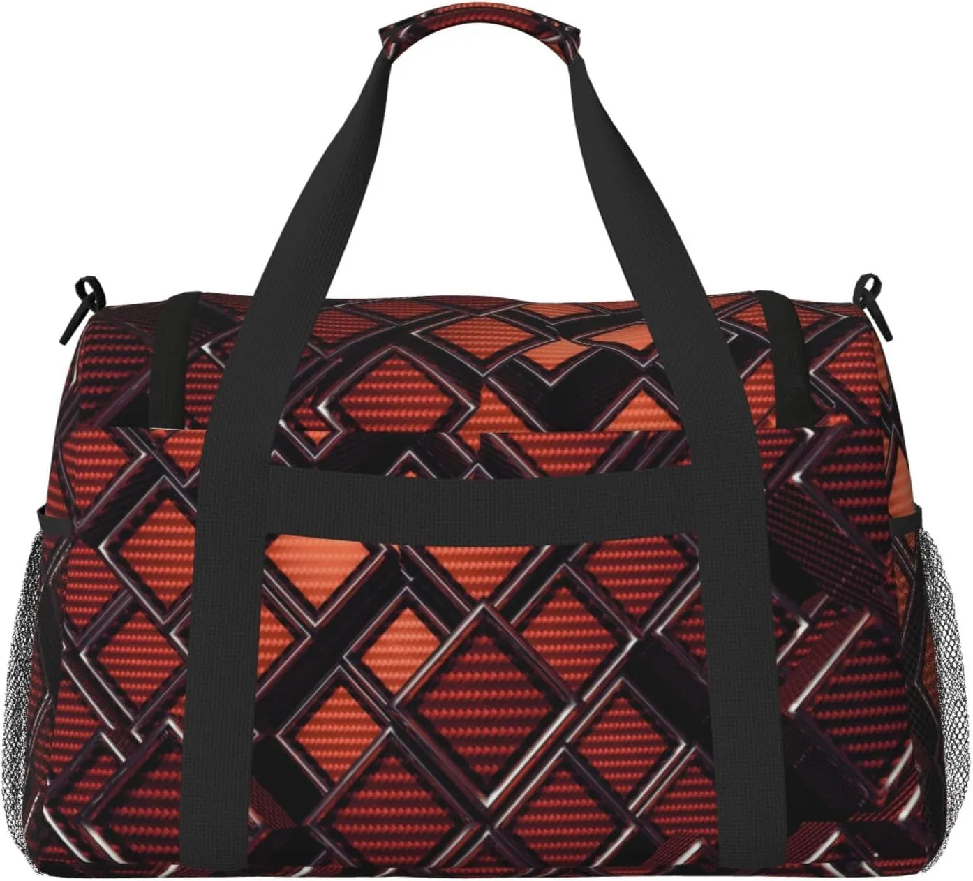 Orange-Brown Grille Travel Duffel Bag Large Foldable Waterproof Overnight Bag For Beach Swim Bags Pool Sports Gym