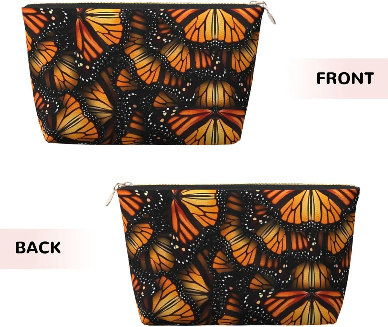 Orange Monarch Butterflies Cosmetic Bag Travel Makeup Bag Organizer Toiletry Bag with Zipper Storage Pouch Coin Purse Brushes for Women Girls Gifts