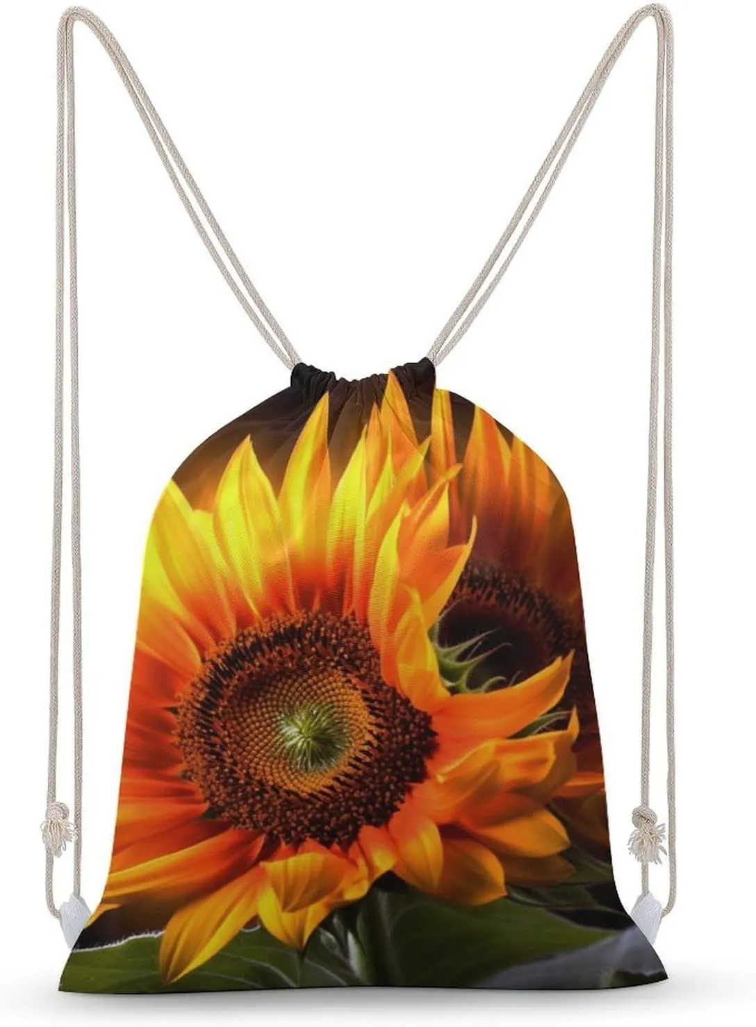 Orange Sunflower Wallpaper Drawstring Backpack for Women Men Drawstring Bag for Travel Swimming Sports Gym Bag