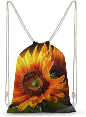 Orange Sunflower Wallpaper Drawstring Backpack for Women Men Drawstring Bag for Travel Swimming Sports Gym Bag