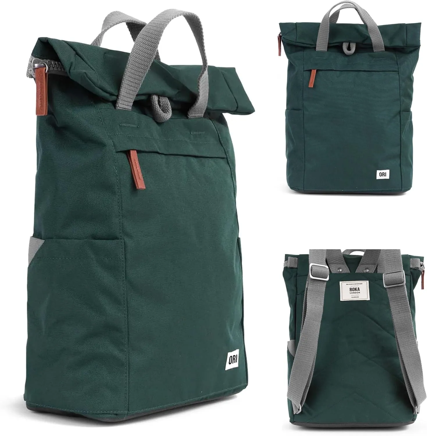 ORI LONDON Rolltop Backpack - Medium Travel Backpack with Lots of Pockets for Men & Women - The Finchley, Forest