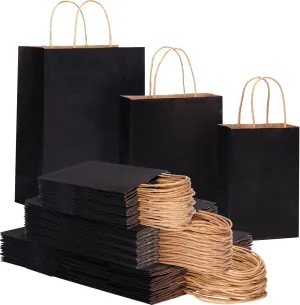 OUTUXED 75pcs Black Paper Bags with Handles Assorted Sizes Kraft Paper Bags Bulk Gift Bags for Retail, Merchandise, Business, Shopping, Party