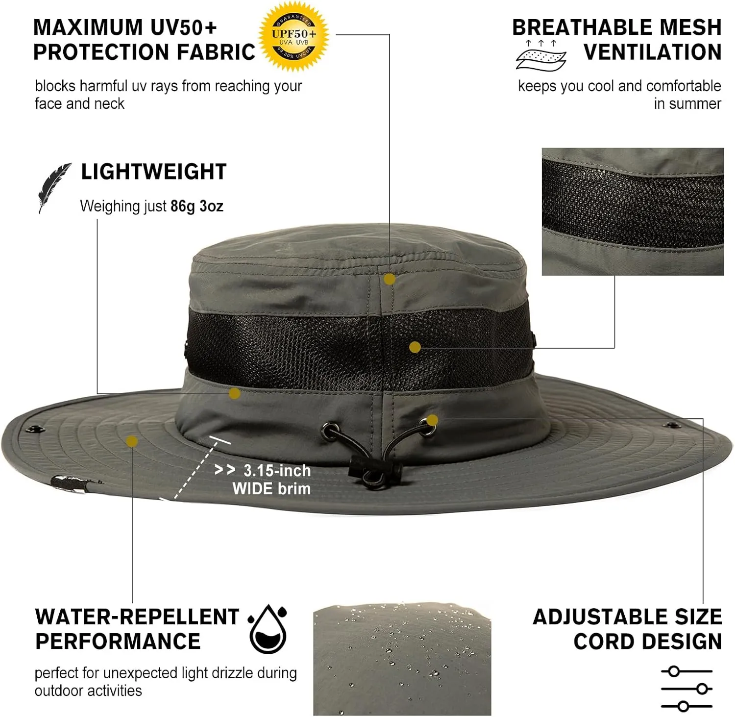 Oversized XL XXL Mens Waterproof UPF50  Golf Bucket Sun Hats Big Head Boonie Safari Wide Brim Fishing
