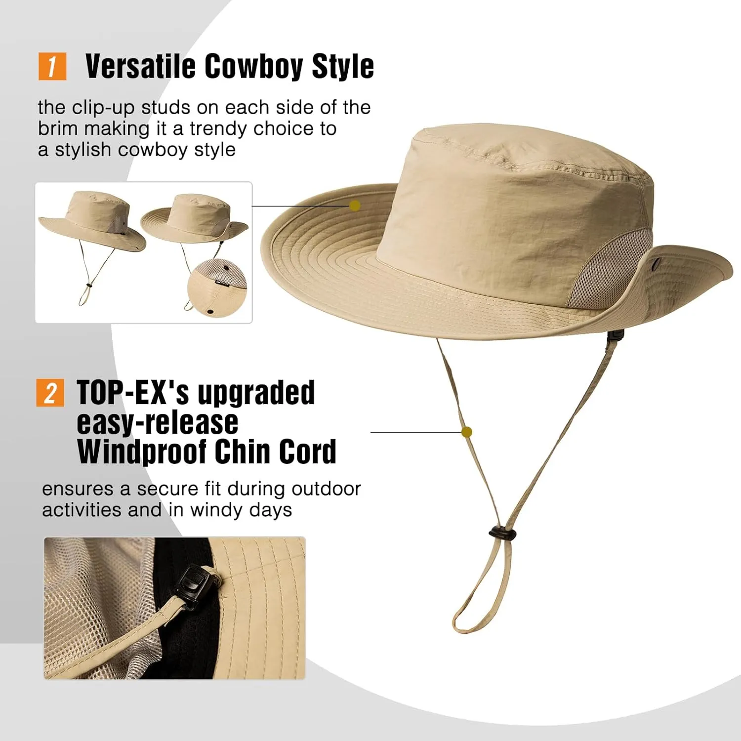 Oversized XL XXL Mens Waterproof UPF50  Golf Bucket Sun Hats Big Head Boonie Safari Wide Brim Fishing