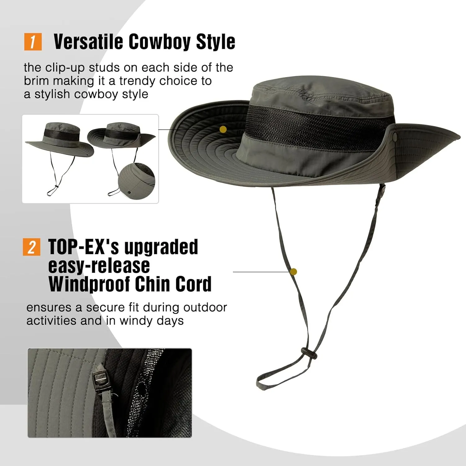 Oversized XL XXL Mens Waterproof UPF50  Golf Bucket Sun Hats Big Head Boonie Safari Wide Brim Fishing