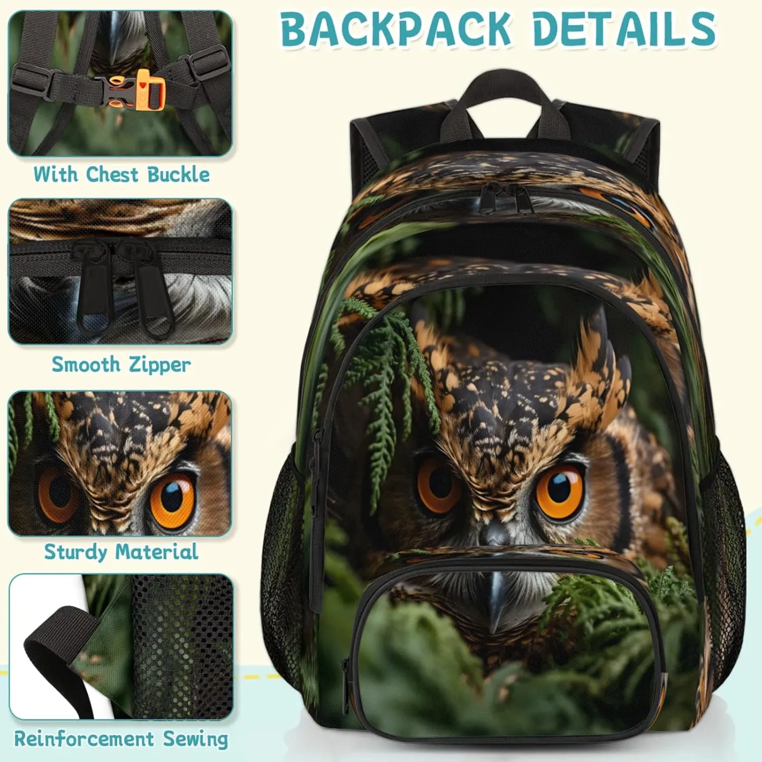 Owl Travel Laptop Backpacks for Women Men, Funny Boho Animals 16.7" Waterproof Back Pack Casual Daypack for Travel