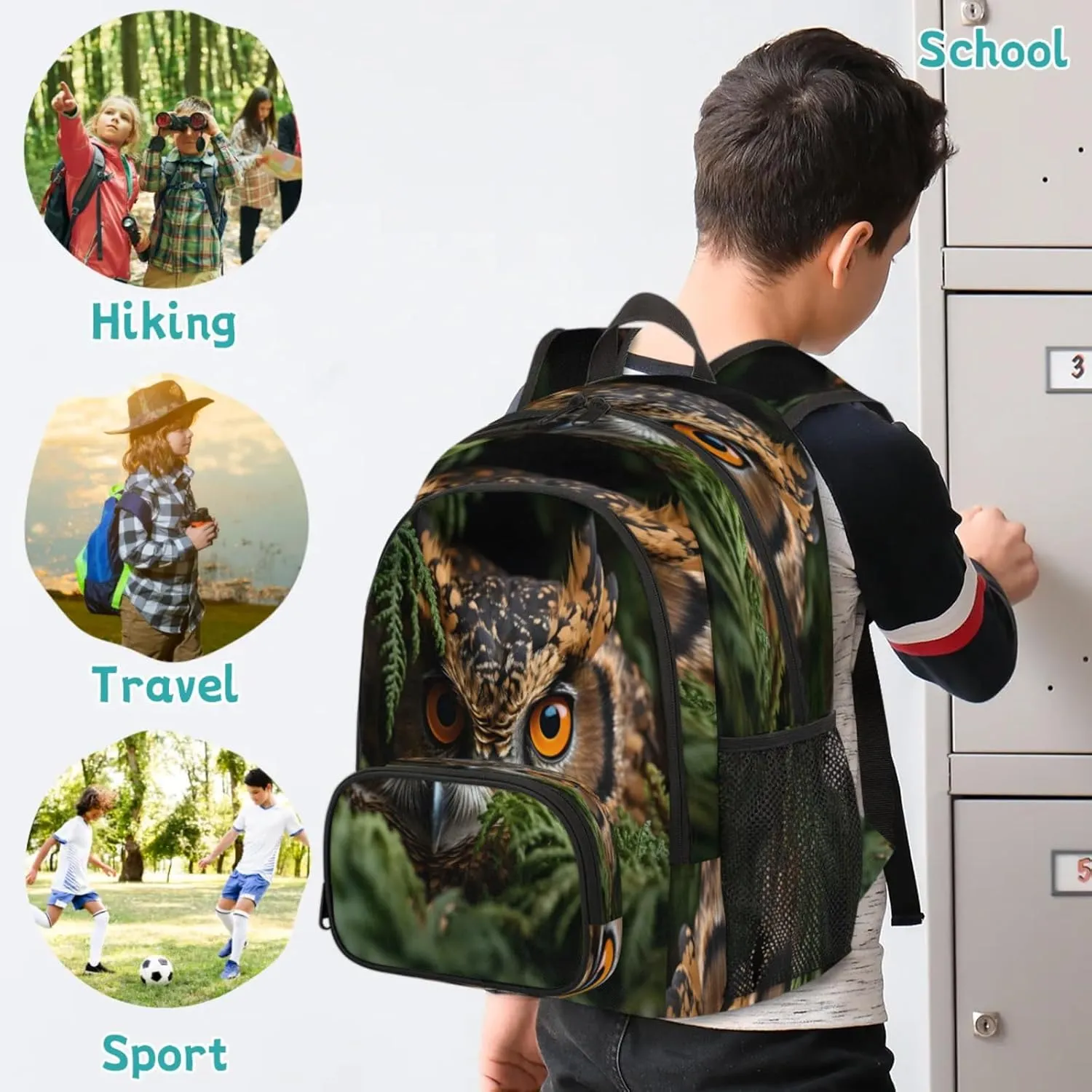 Owl Travel Laptop Backpacks for Women Men, Funny Boho Animals 16.7" Waterproof Back Pack Casual Daypack for Travel