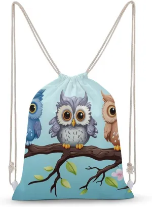 Owls on A Branch Drawstring Backpack for Women Men Drawstring Bag for Travel Swimming Sports Gym Bag