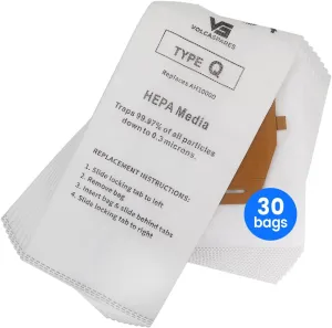 Pack of 30 Type Q Hepa Replacement Filter Bags Compatible with Hoover Upright Vacuum UH30010COM UH30010CCA UH30010, Part # AH10000