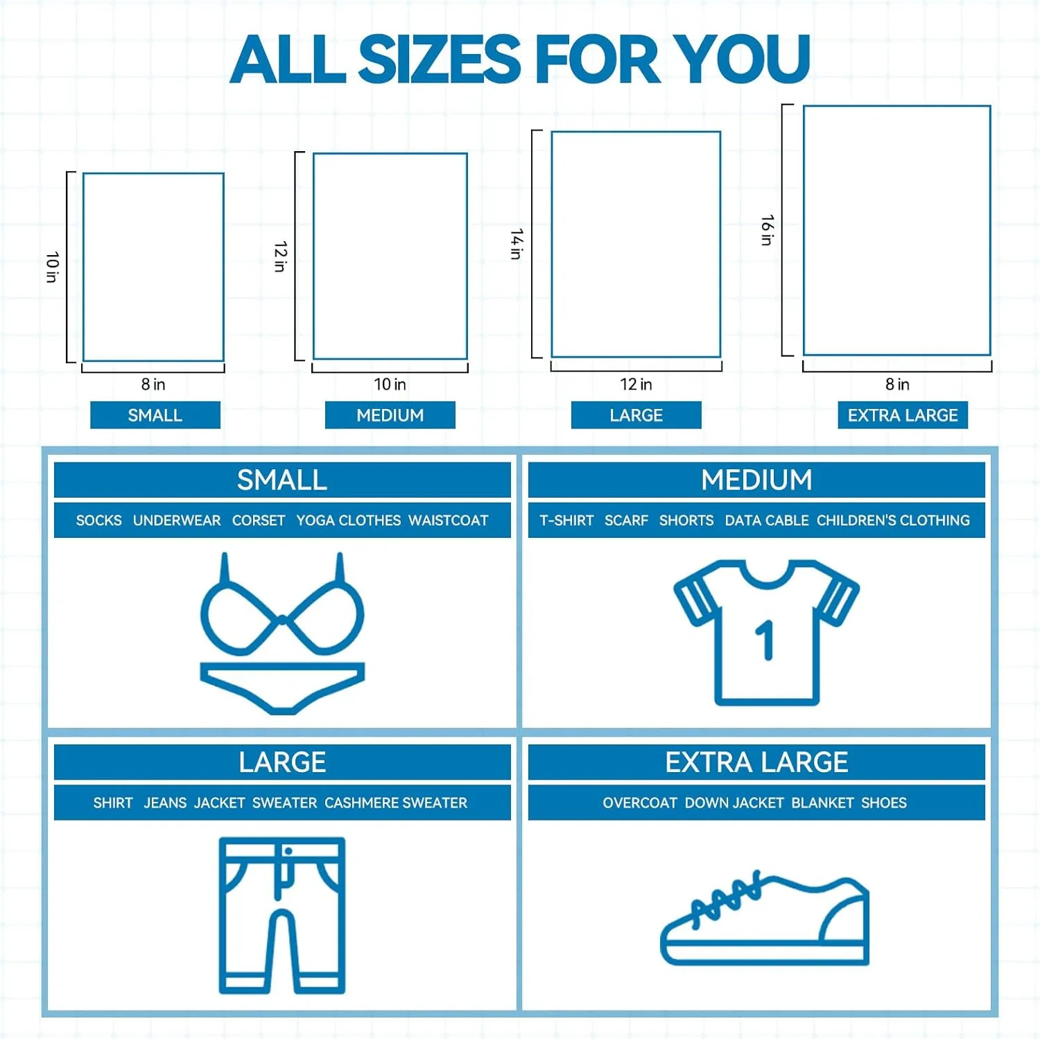 Packaging Bags for Clothing Clear Apparel Bag for Shipping Plastic Frosted Bags for Clothes,50 Pcs,3 Mil,14''x16'',with Vent Holes