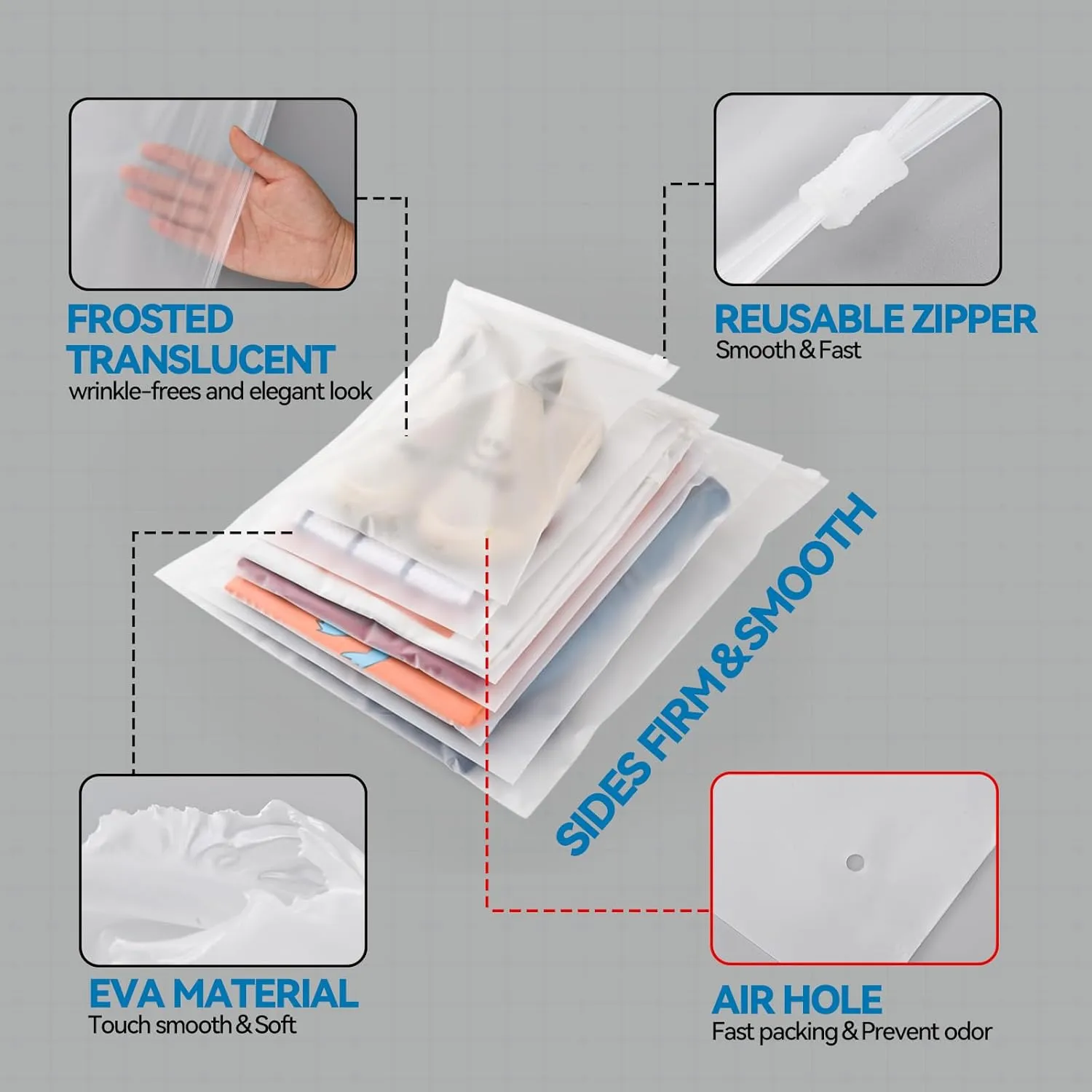 Packaging Bags for Clothing Clear Apparel Bag for Shipping Plastic Frosted Bags for Clothes,50 Pcs,3 Mil,14''x16'',with Vent Holes