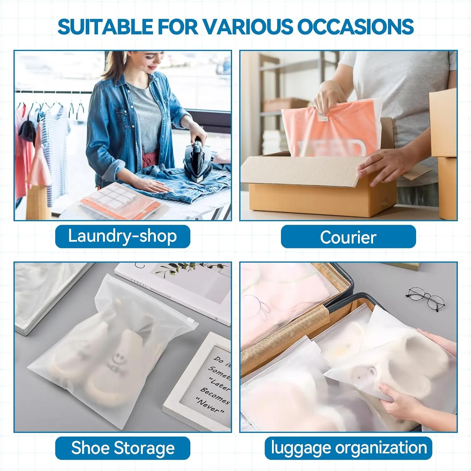 Packaging Bags for Clothing Clear Apparel Bag for Shipping Plastic Frosted Bags for Clothes,50 Pcs,3 Mil,14''x16'',with Vent Holes