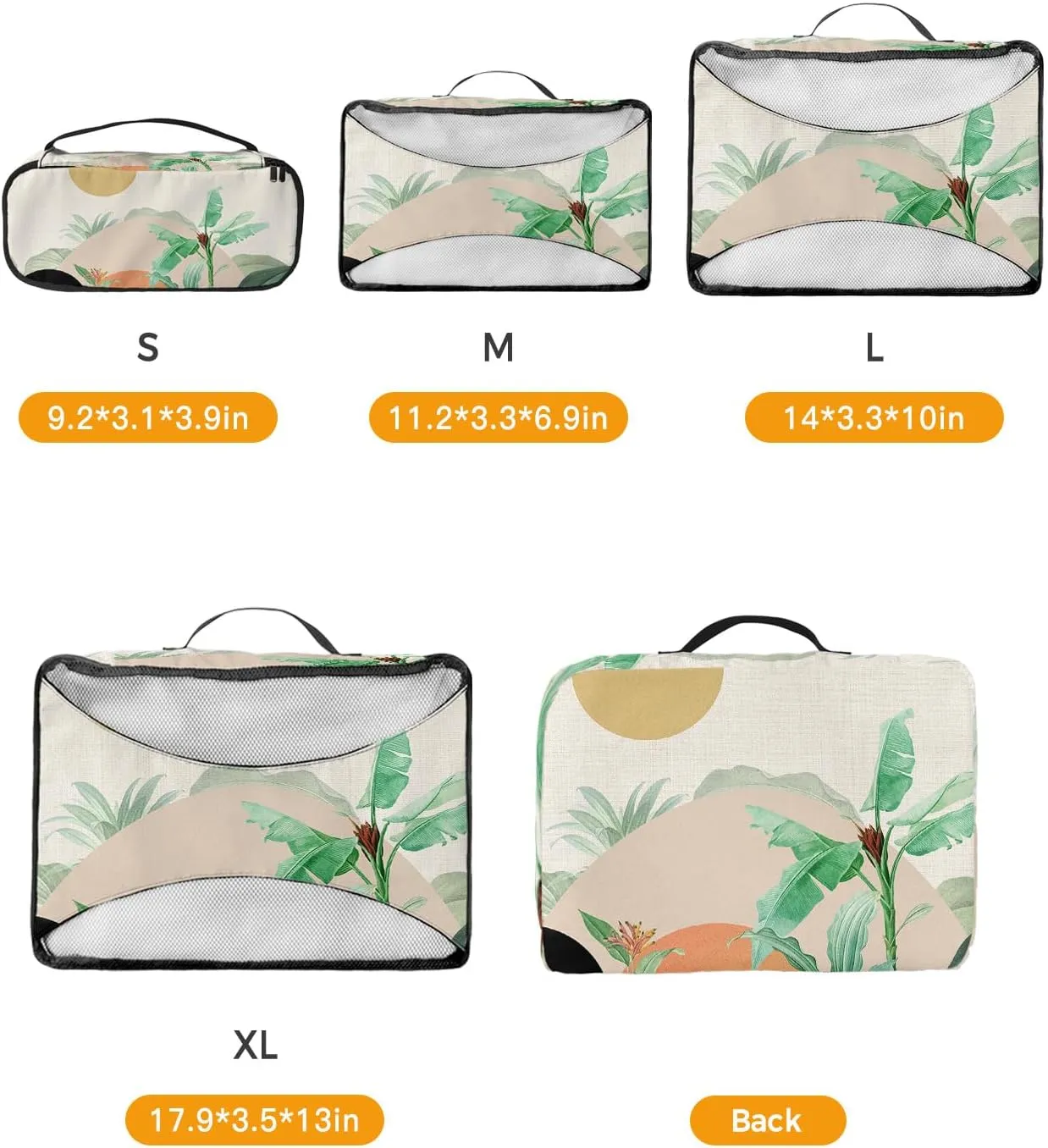 Packing Cubes for Travel, 4 Set Travel Packing Organized Cubes Boho Abstract Sun Mountain Plant Bohemian Linen Waterproof Luggage Organizer Shoe Bag Travel Accessories for Carry On Suitcases