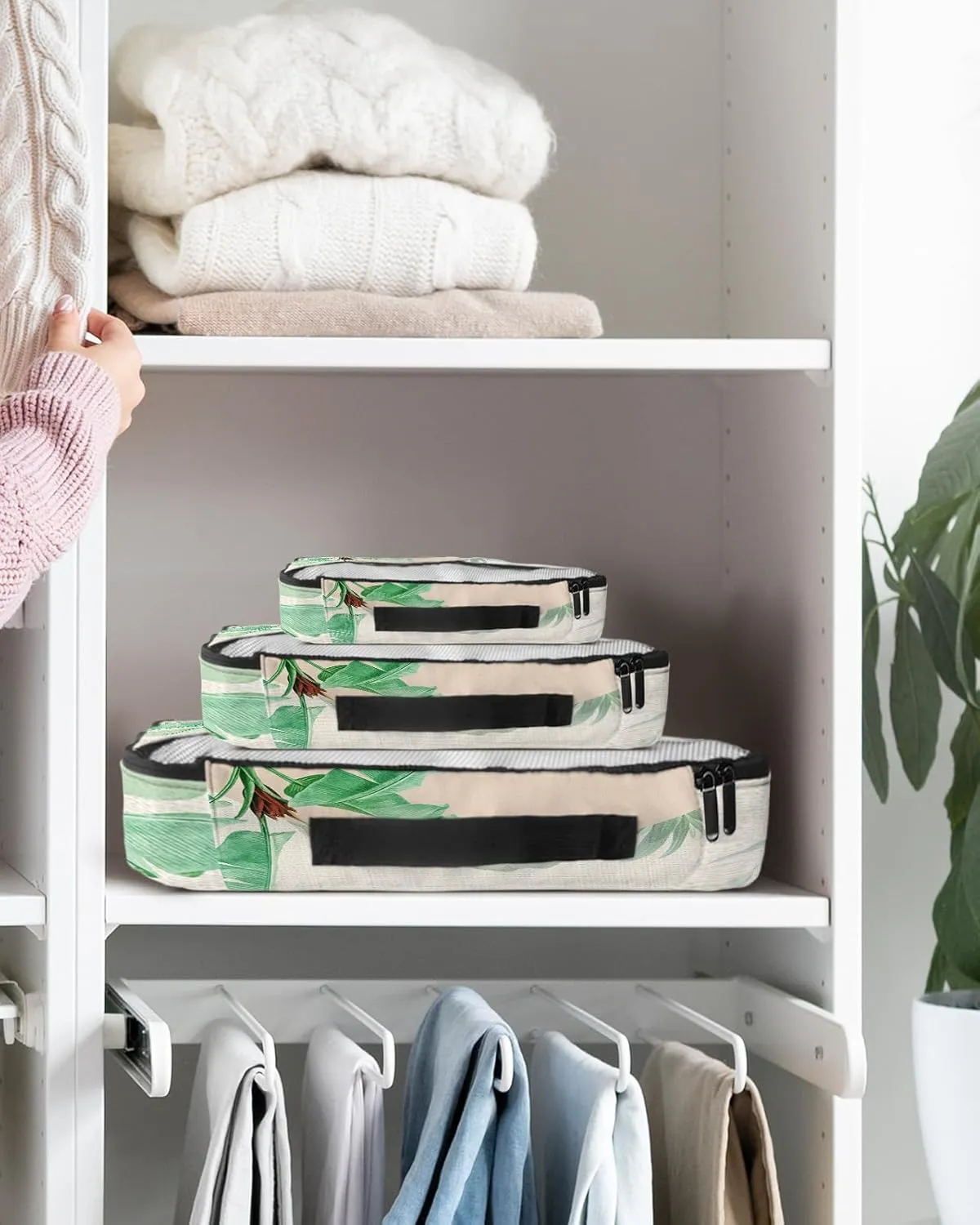 Packing Cubes for Travel, 4 Set Travel Packing Organized Cubes Boho Abstract Sun Mountain Plant Bohemian Linen Waterproof Luggage Organizer Shoe Bag Travel Accessories for Carry On Suitcases
