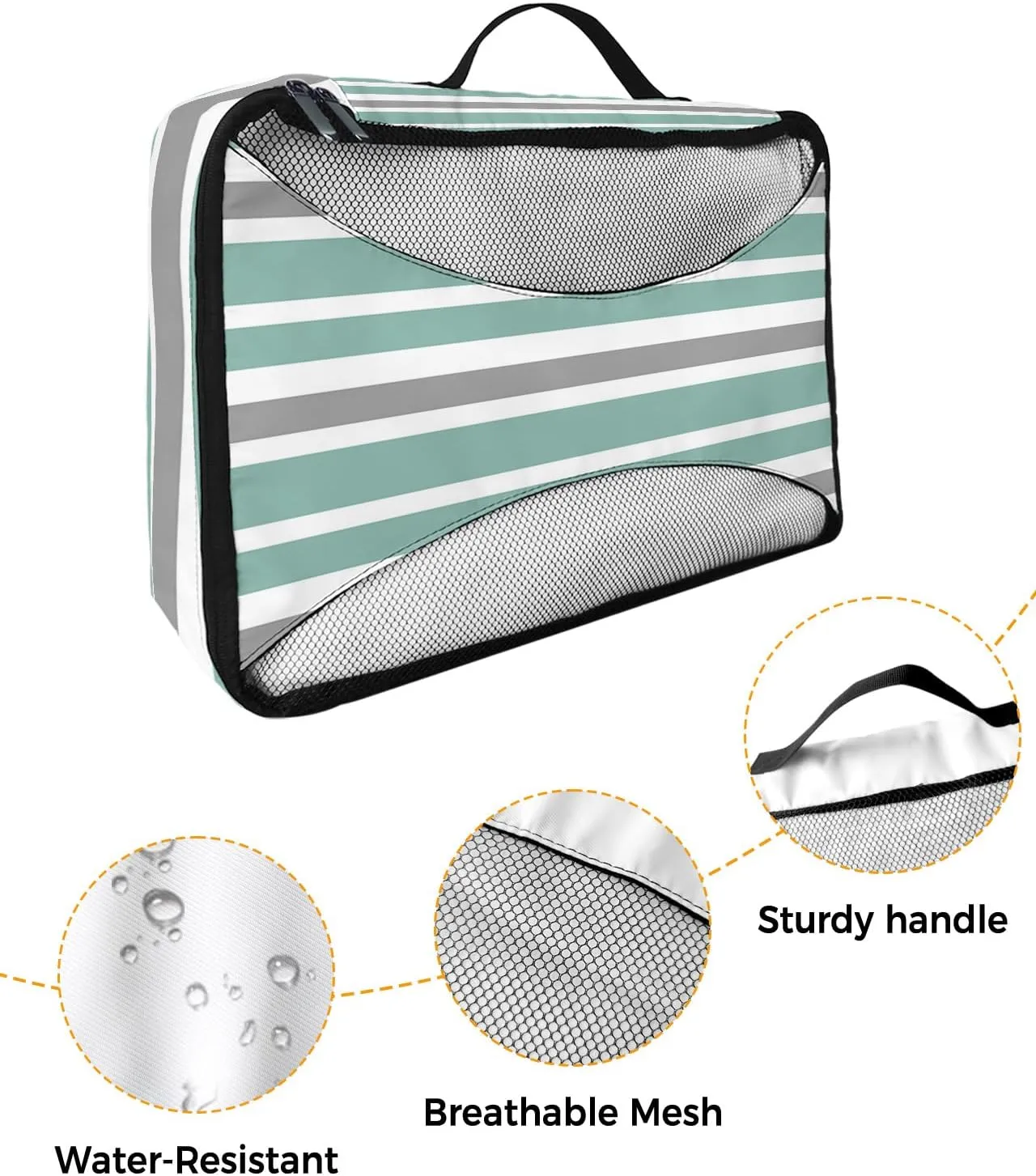Packing Cubes for Travel, 4 Set Travel Packing Organized Cubes Concise Green Gray White Stripe Waterproof Luggage Organizer with Laundry Bag Shoe Bag Travel Accessories for Carry On Suitcases