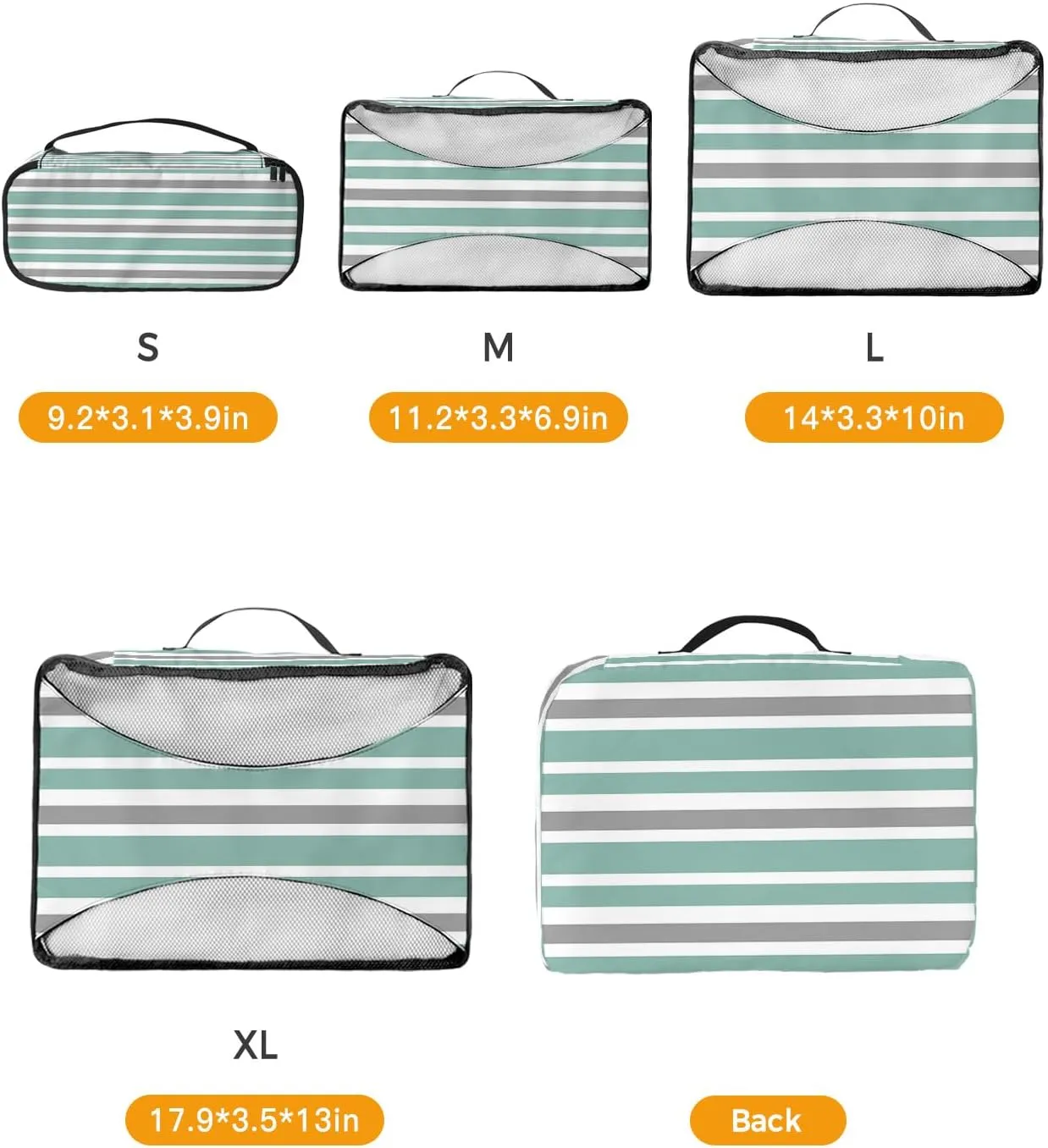Packing Cubes for Travel, 4 Set Travel Packing Organized Cubes Concise Green Gray White Stripe Waterproof Luggage Organizer with Laundry Bag Shoe Bag Travel Accessories for Carry On Suitcases