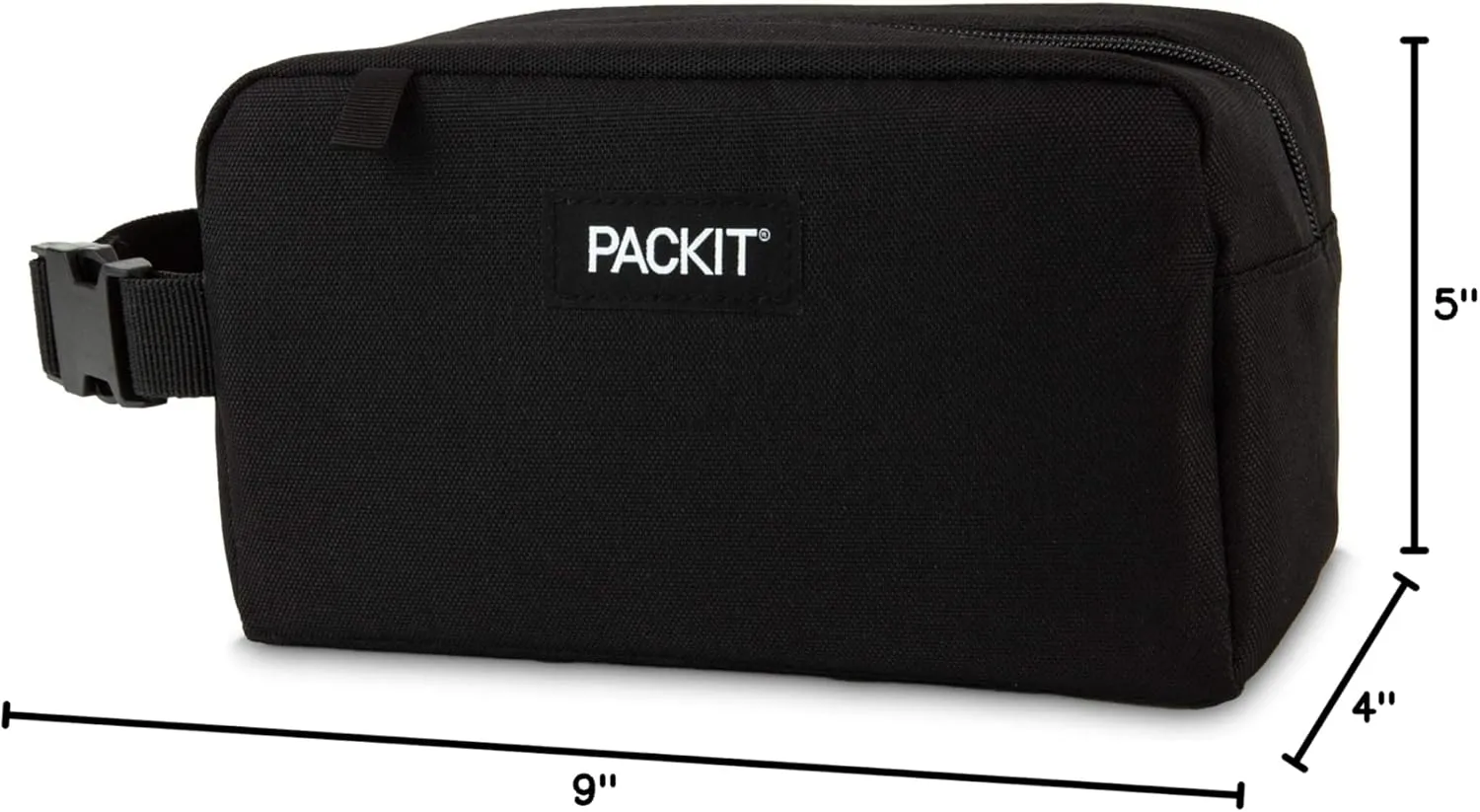 PackIt Freezable Snack Box, Black, Built with EcoFreeze Technology, Collapsible, Reusable, Zip Closure with Buckle Handle, Perfect All Ages and Fresh Snacks on the go