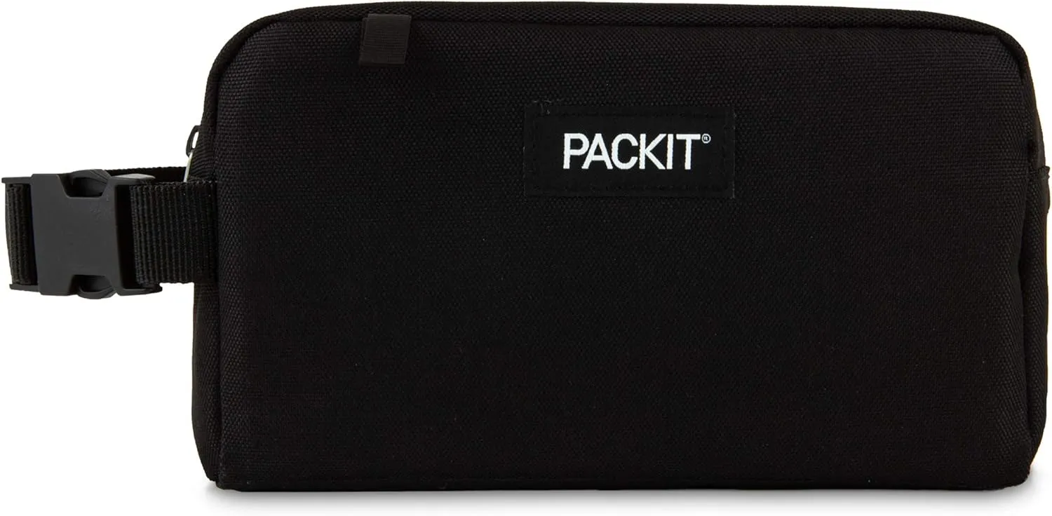 PackIt Freezable Snack Box, Black, Built with EcoFreeze Technology, Collapsible, Reusable, Zip Closure with Buckle Handle, Perfect All Ages and Fresh Snacks on the go