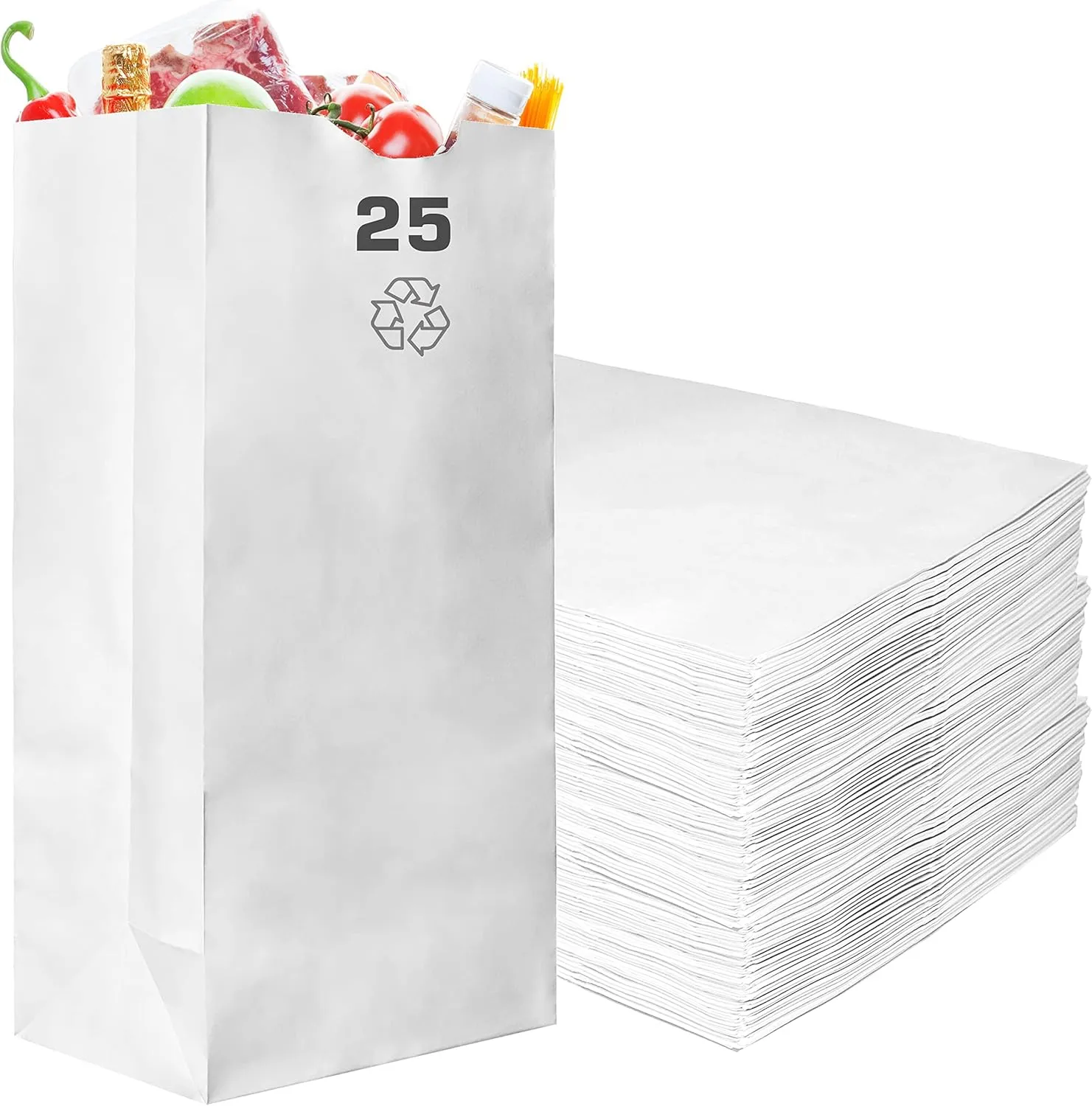 Paper Lunch Bags 25 Lb White Paper Bags 25LB Capacity - Kraft White Paper Bags, Bakery Bags, Candy Bags, Lunch Bags, Grocery Bags, Craft Bags - #25 Large Lunch Paper Bags / Kraft Paper Sacks by EcoQuality (100, #25 - 25LB)